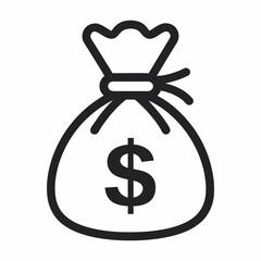 Simple black and white money bag icon with dollar sign