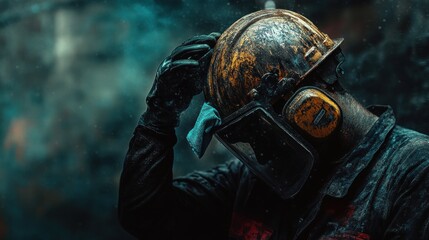 Obraz premium Industrial Grit: A Portrait of Resilience