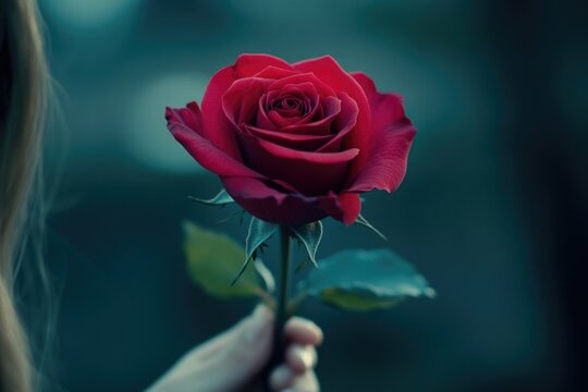A person holding a red rose, perfect for romantic or symbolic uses - Powered by Adobe