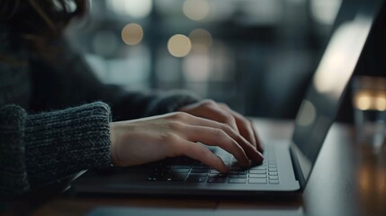 A woman is typing on a laptop