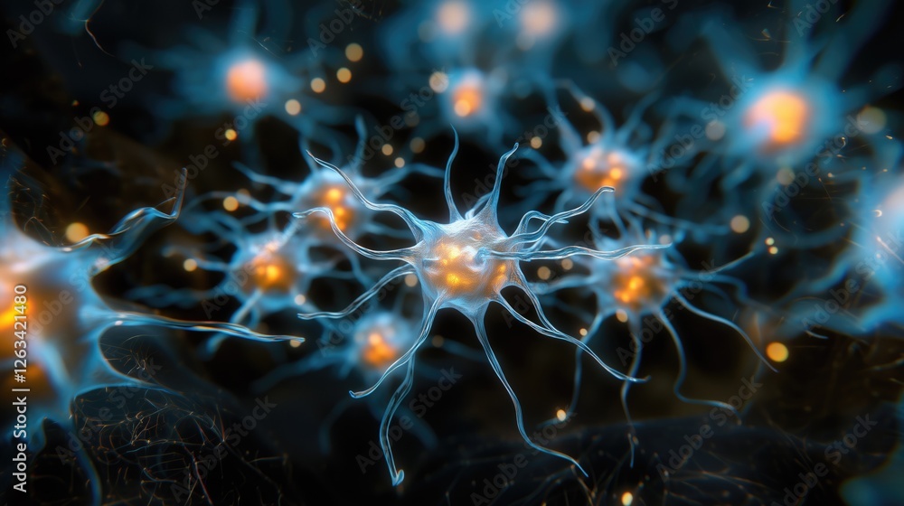 Poster a vibrant depiction of interconnected neurons, showcasing the complexity of the nervous system and t