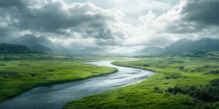 Lush Green Valley River