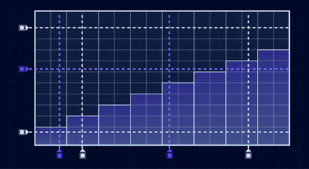 Futuristic HUD interface featuring a dynamic bar graph, complete with grid lines, axes, and markers, ideal for enhancing video games or various digital products with engaging visuals