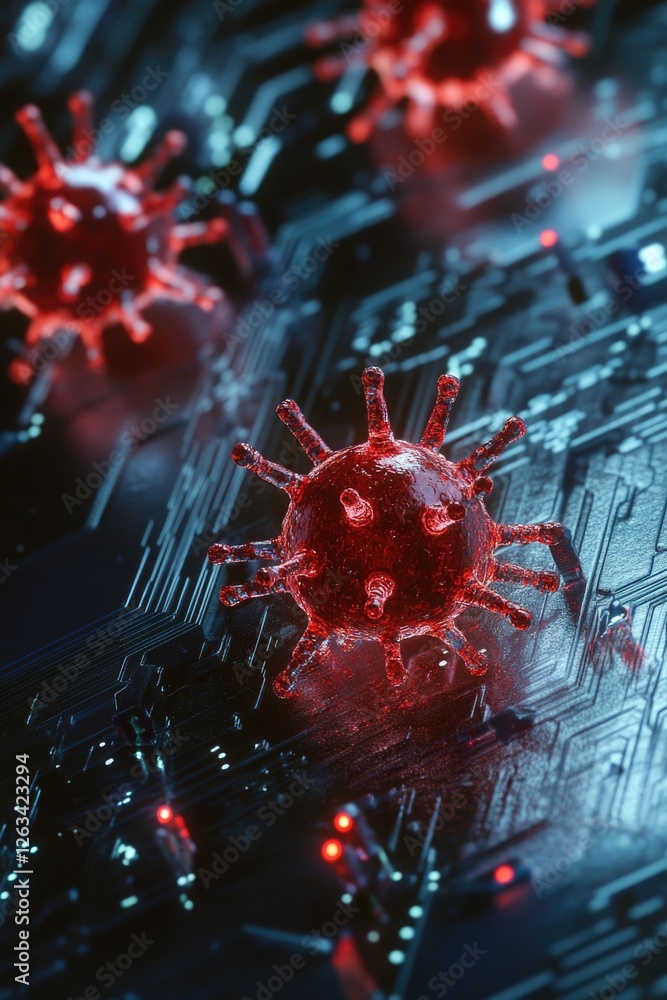 Aufkleber Close-up shot of computer motherboard components with red and blue lights, suitable for tech-related illustrations or presentations