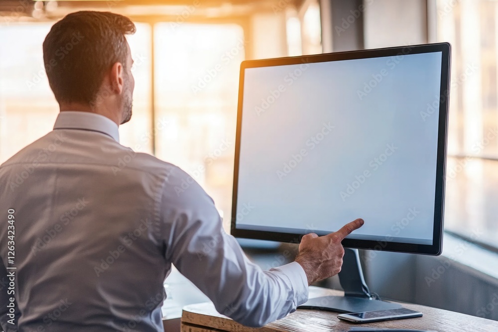 Aufkleber a person sitting at a desk studying the computer screen with focus and attention