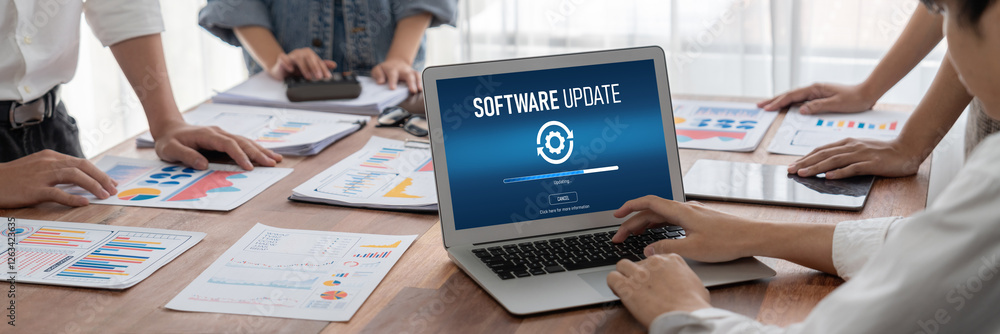 Poster Software update on computer for brisk version of device software upgrade