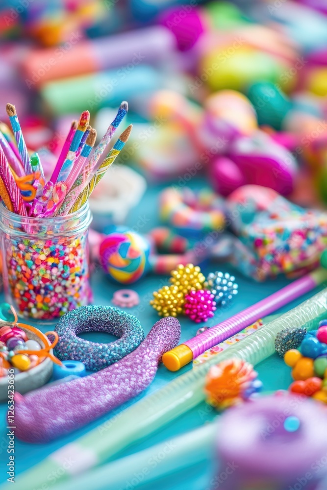 Poster a colorful table filled with various types of candies
