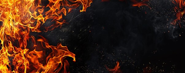 A black background with a red flame on the left side