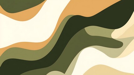 Abstract Wavy Green Beige and White Design