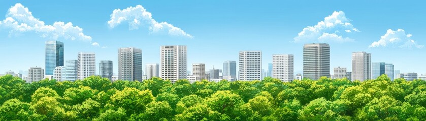 Fototapeta premium Cityscape, green park, sunny day, urban nature