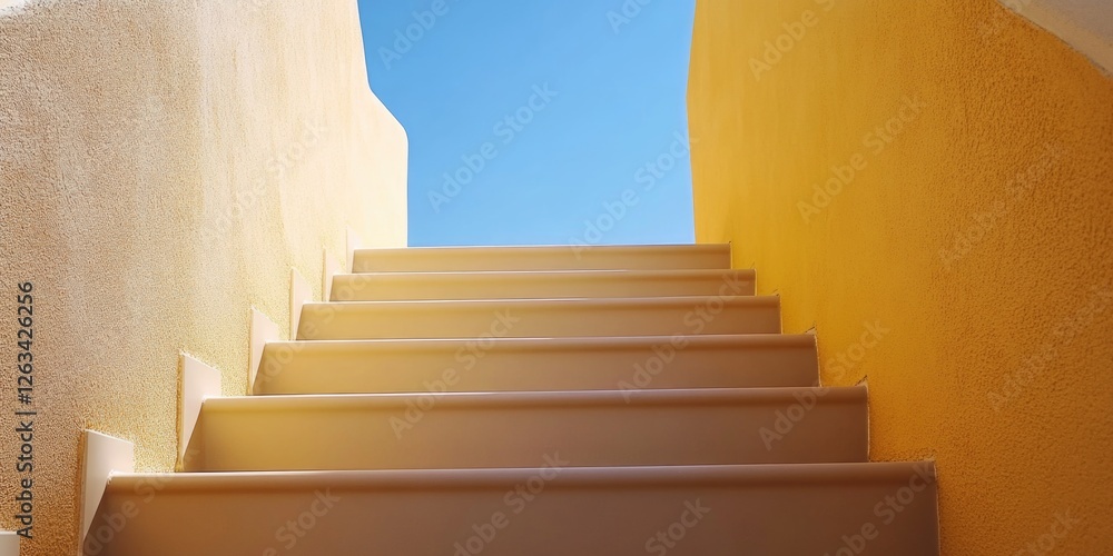 Poster a set of stairs leading up to the top of a building, great for use in architectural or urban plannin