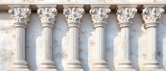 Classic columns, marble wall, sunlight, architectural design, website banner