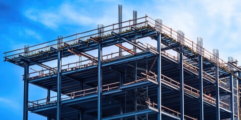 A large building with scaffolding on its roof, highlighting ongoing construction work