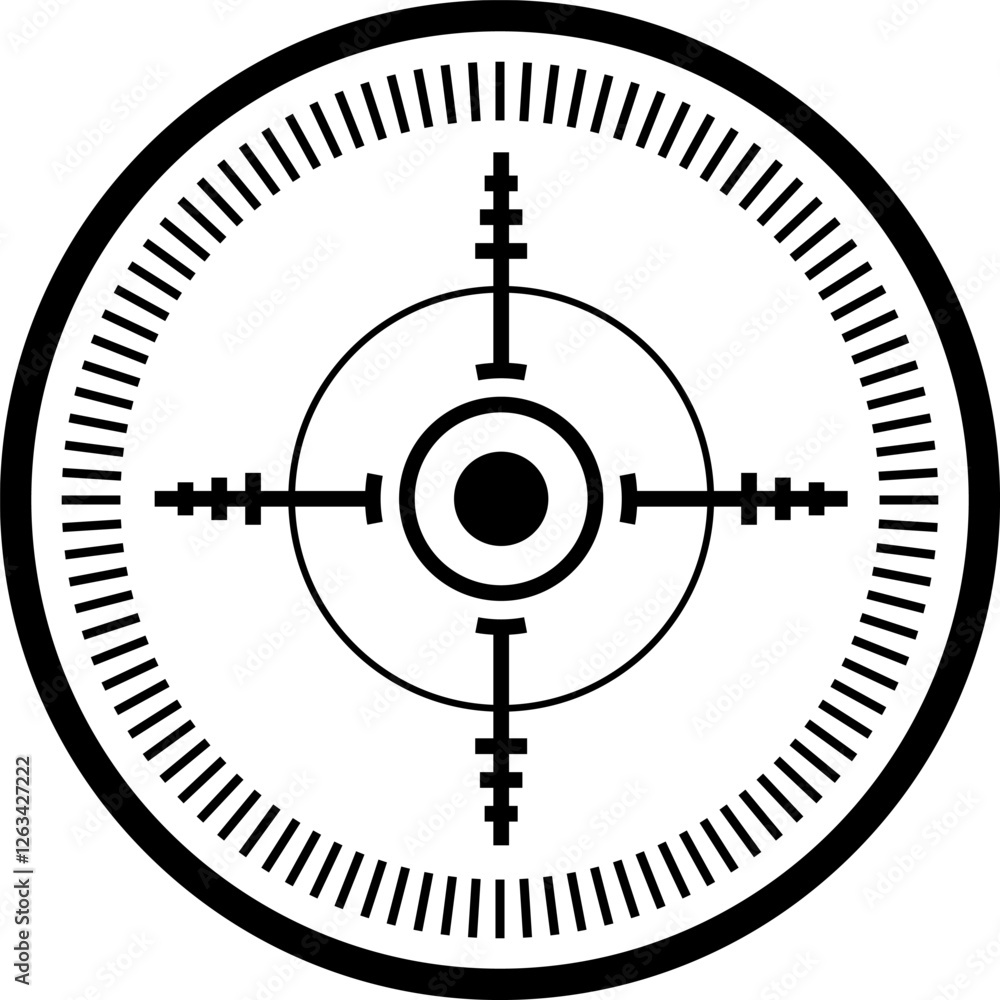 Poster vector illustration showcasing a detailed sniper aim pointer with concentric circles and crosshairs,