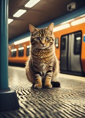 cat on the railway station 