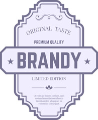 Vintage brandy label design highlighting original taste, premium quality, and limited edition status, featuring elegant typography and decorative elements