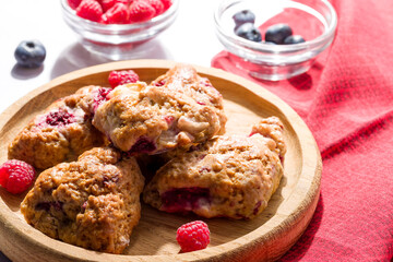 Pear and raspberry scones. Fresh pastries