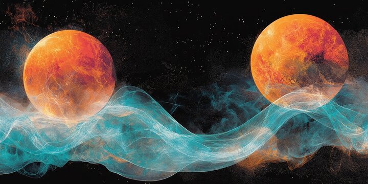 Abstract Design With Spheres And Blue Teal Lines Emanating From One Focale On A Dark Backdrop