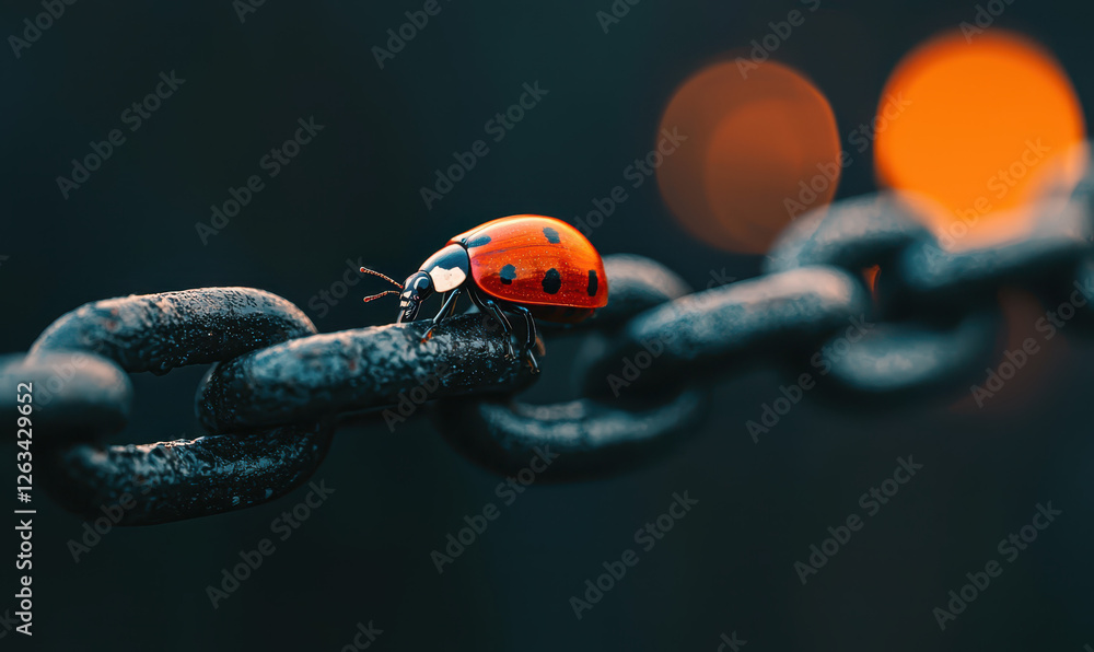 Aufkleber captivating macro shot of a ladybug on a chain against a stylish bokeh background highlighting natur