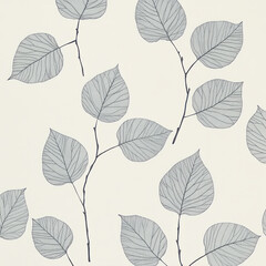 Obraz premium A Scandinavian leaf illustration featuring simple, elegant lines of birch leaves in soft gray tones. The clean, minimalist design works beautifully in modern Nordic interiors.