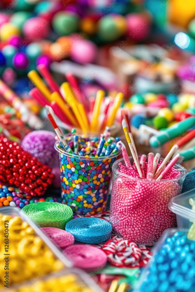 Poster a colorful display of various candies on a table
