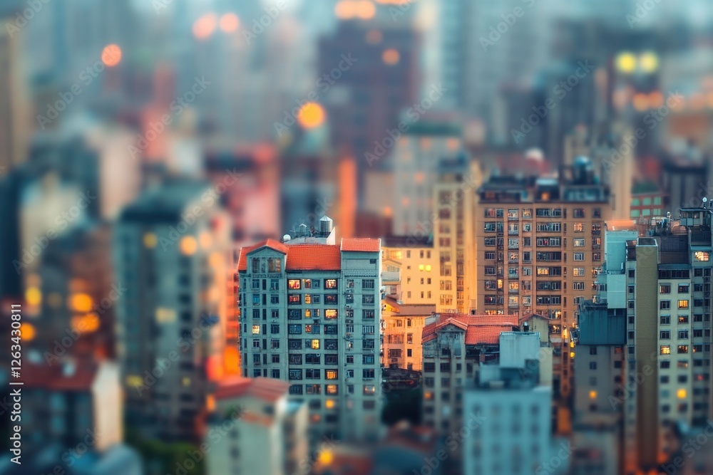 Poster panoramic view of a city from a high-rise building with skyscrapers and streets below