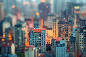 Panoramic view of a city from a high-rise building with skyscrapers and streets below