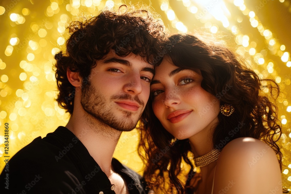 Poster a pair of people smiling and laughing together in front of a camera