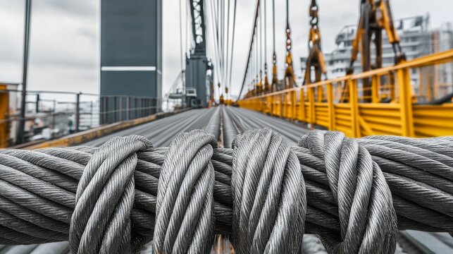 Fototapeta Strong bridge cables close-up view urban setting