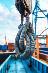Obraz premium Steel cable knot, industrial strength, port setting