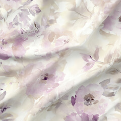 A delicate floral illustration with watercolor-painted flowers like peonies, roses, and gardenias in light, pastel shades of pink, lavender, and cream. The soft, romantic design feels elegant and