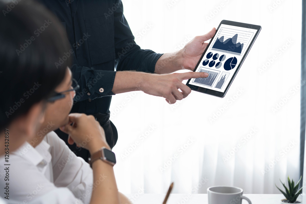 Fototapete data analysts team of office worker collaborate on business intelligence bi dashboard to analyze fin