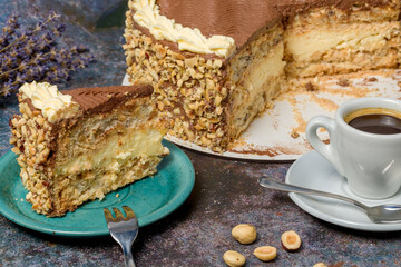 Homemade Kyiv cake. The known ukrainian bakery products . Selective focus