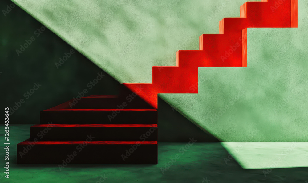 Aufkleber exploring minimalist architecture: a striking play of shadows and colors in a stylish staircase desi