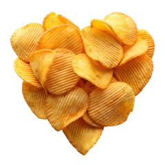 potato chips, in heart shaped, isolated on transparent background, Clipping Path, pen tool