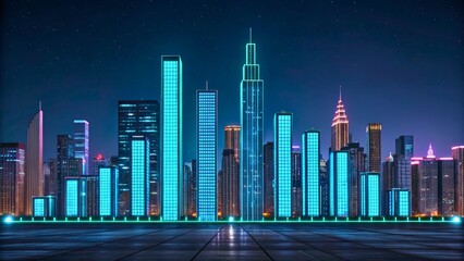 Obraz premium Futuristic City Skyline with Neon Lights and Starry Night in Vibrant Colors