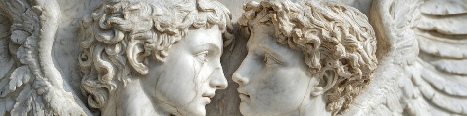 Naklejka premium A close-up view of a statue depicting two people, perfect for illustrations and design concepts