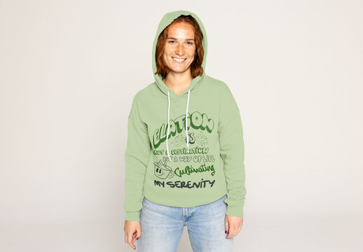 Redhead Woman Smiling in Hoodie With Drawstrings
