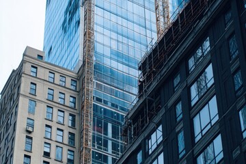 Iconic city building with clock face on the roof, daytime shot