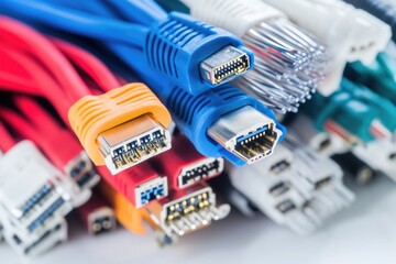 A bundle of various colored cables connected together