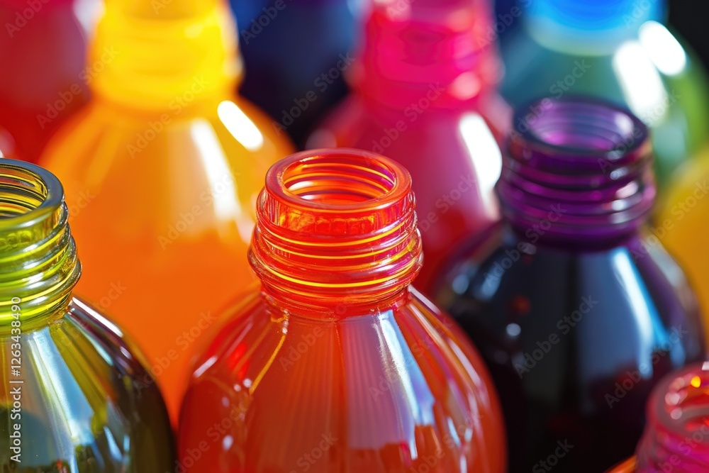 Poster a collection of colorful bottles captured from a close-up perspective