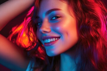 Portrait of a beautiful young woman with long red hair, possibly a model or actress