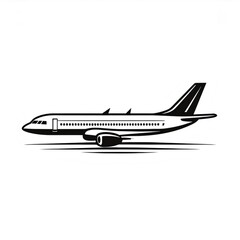 Simple side view silhouette of an airplane on a white background
