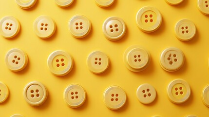 Fototapeta premium Assortment of Colorful Plastic Buttons on Yellow Background
