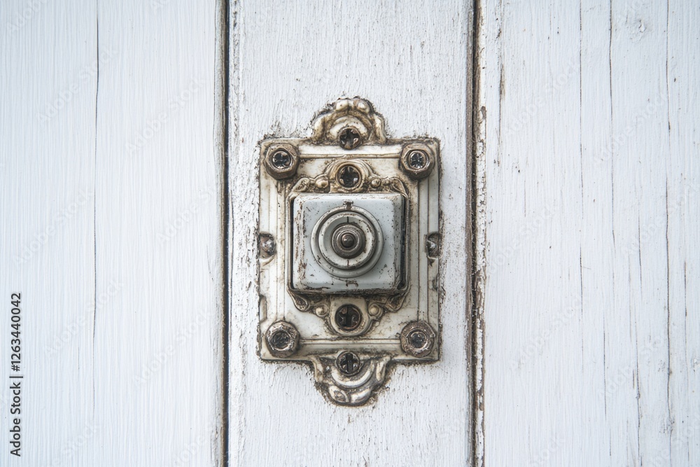 Poster A close-up of a simple white wooden door handle with a rustic design