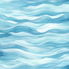 Fototapeta premium A soft watercolor ocean illustration with delicate blue hues blending into each other, creating a gentle, flowing wave texture.