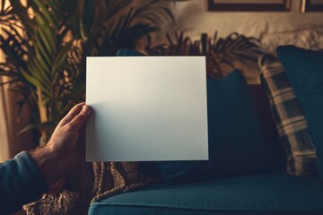 Naklejka premium A person holds a blank paper, ready to create or write