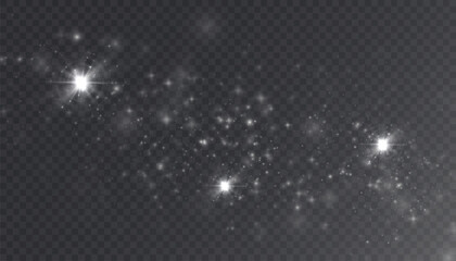 Light effect with many shimmering highlights on a transparent background. Abstract bokeh lights.