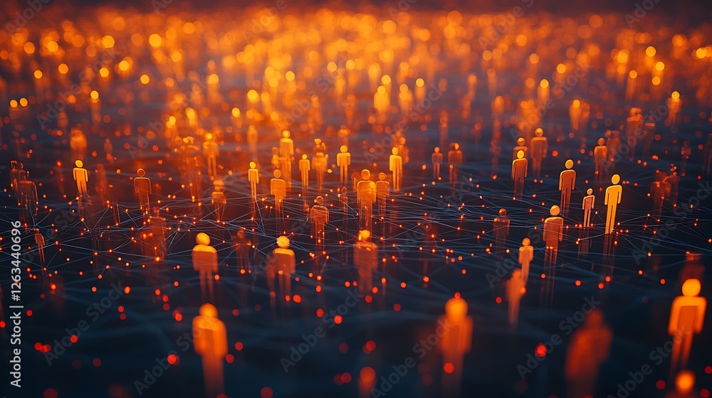 Poster abstract network of glowing figures illustrating global connection and communication.