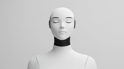 Close-up of a white female robot technology showcase gigapixel quality minimalist environment portrait concept